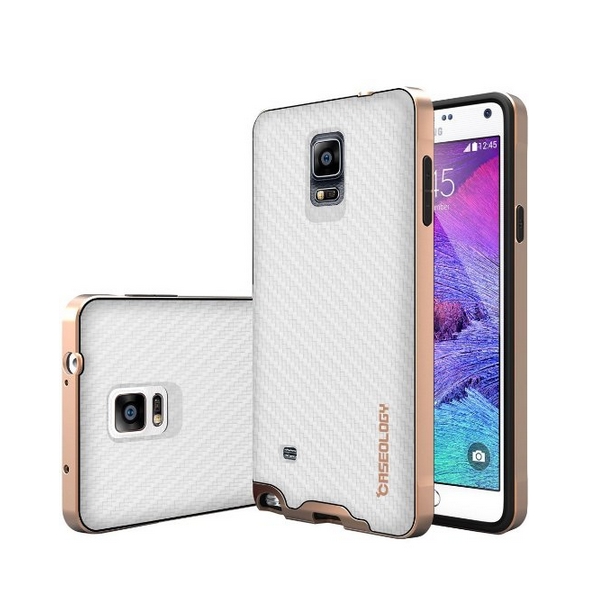 Galaxy Note 4 Case Caseology Envoy Series Premium Leather Bumper Cover  Carbon Fiber white